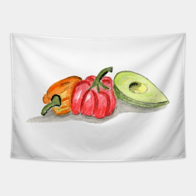 Peppers Painting,  Watercolor peppers, Vegetables Painting Art, Kitchen Wall Art Tapestry by EugeniaAlvarez