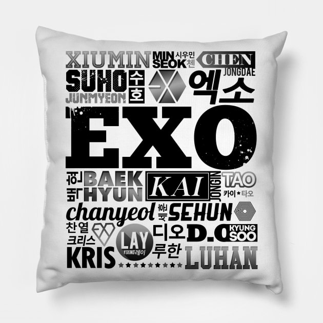 EXO FONT COLLAGE Pillow by skeletonvenus