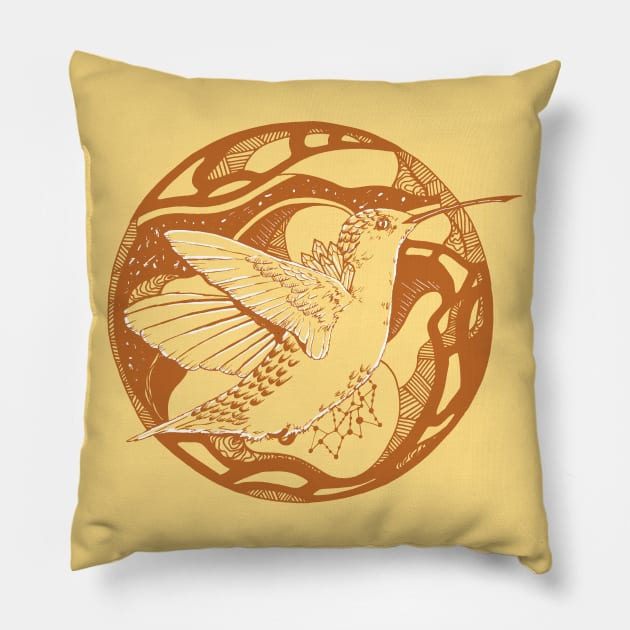 Terracotta Circle of The Hummingbird Pillow by kenallouis