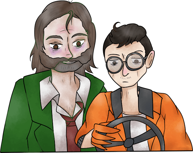 Disco Elysium Kim And Harry Driving Design Kids T-Shirt by nhitori