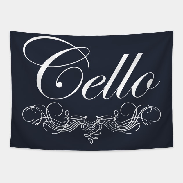 Cello Script White Text Tapestry by Barthol Graphics