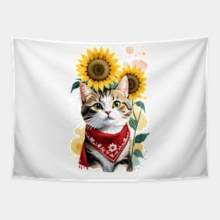 Cat Sunflowers Tapestry