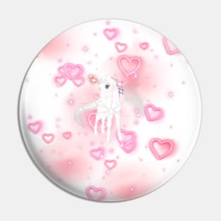 Cute white baby unicorn with pink hearts and shiny stars Pin