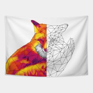 Vibrant Sunset Geometric Fox Tapestry