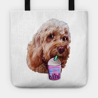 Cavapoo Cavoodle puppy dog sipping Bubble tea  - funny cute cavalier king charles spaniel poodle, puppy love Tote