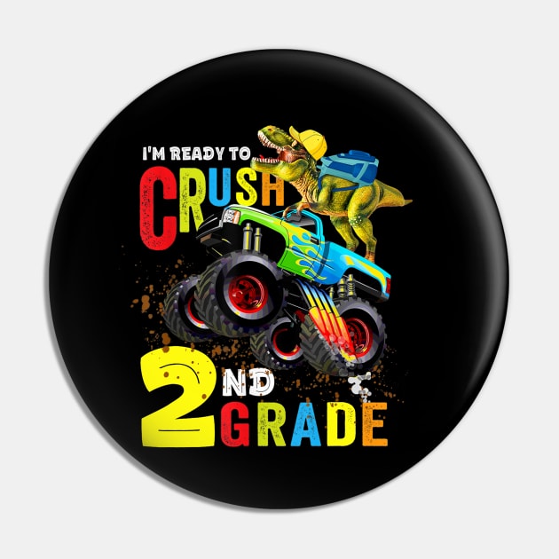 2nd Grade Dinosaur Monster Truck Back To School Shirt Boys Pin by FONSbually