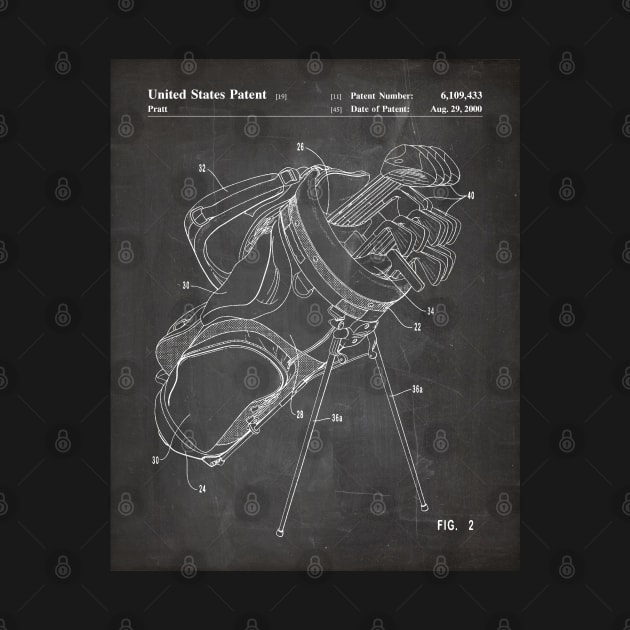 Golf Bag Patent - Golfer Golfing Caddy Art - Black Chalkboard by patentpress