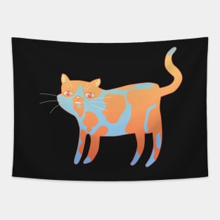 Confused Orange and Blue Cat Tapestry