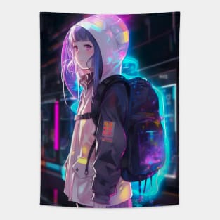 Cyber Futuristic Girl - Anime Wallpaper Tapestry