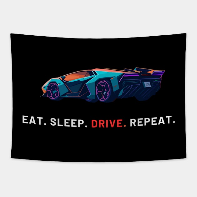 eat. sleep. drive. repeat. car neon Tapestry by DesignVerseAlchemy