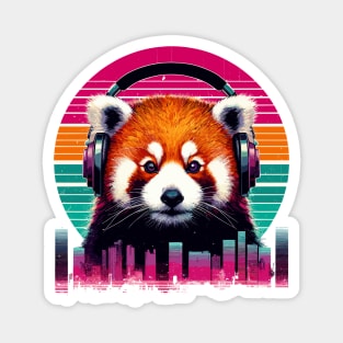 Cute Retro Music Red Panda In Headphones Magnet