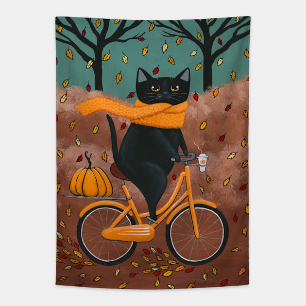 Fall Bicycle Ride Tapestry by KilkennyCat Art