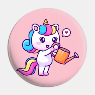 Cute Unicorn Watering Plant Cartoon Pin