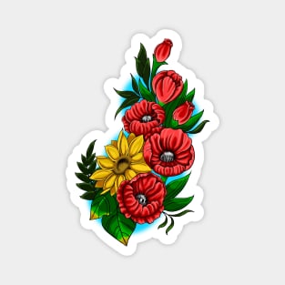 Poppies and Sunflower Tattoo Design Magnet