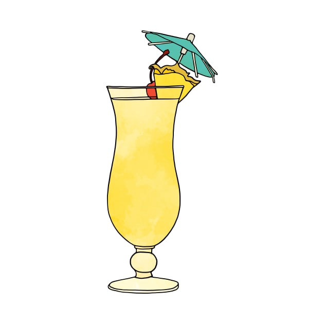 Pina Colada Watercolor Cocktail Drink by murialbezanson