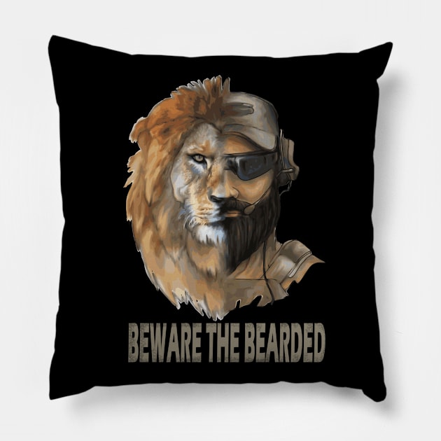 Bearded military operator and lion Pillow by paintSkiller