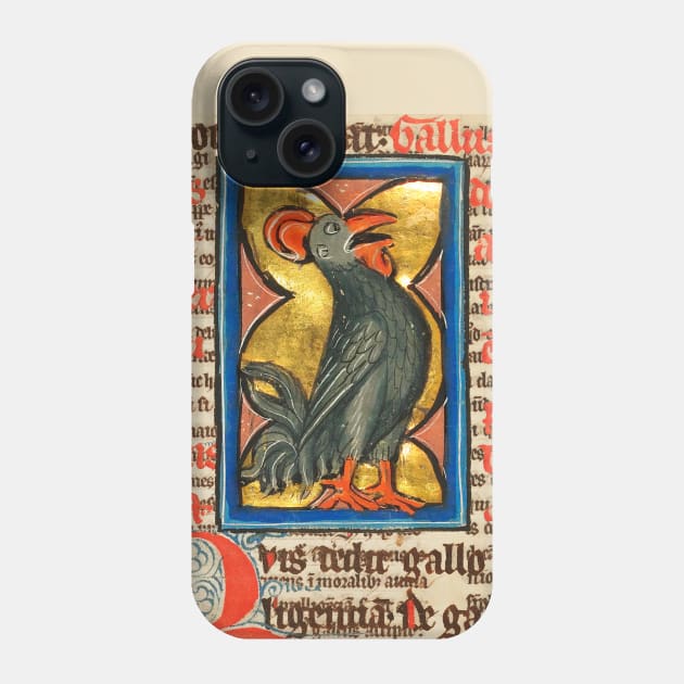 WEIRD MEDIEVAL BESTIARY,BLACK ROOSTER SINGING ,ANTIQUE TYPOGRAPHY Phone Case by BulganLumini