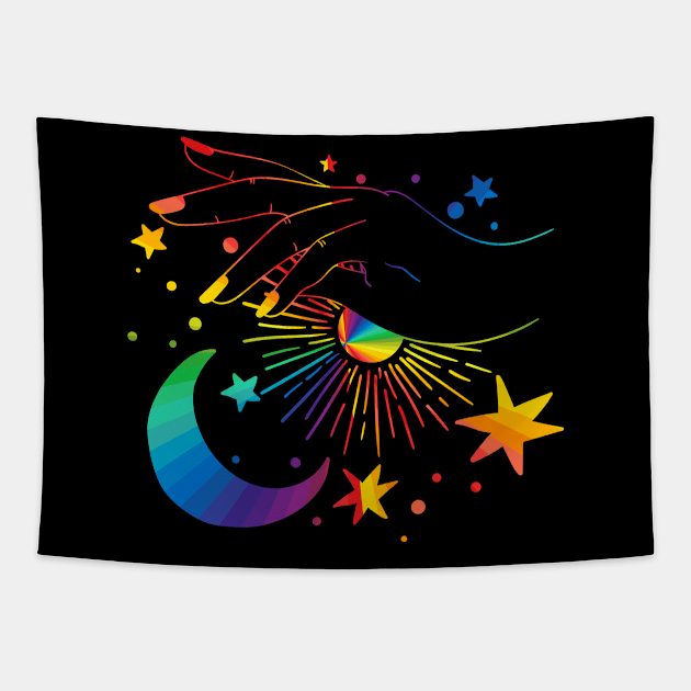 Rainbow Celestial Hand Tapestry by Kylie Paul