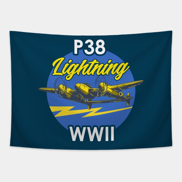 P-38 Lightning WWII Vintage Aircraft Tapestry by Mandra