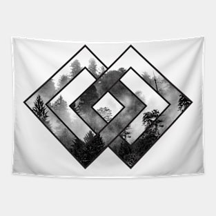 Geometric Forest - Black and White Minimal Tapestry