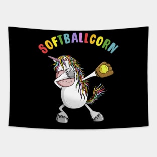 Softballcorn Dabbing Unicorn Softball Player Tapestry