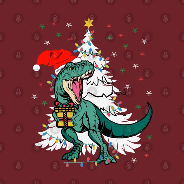 Tree Rex T-Rex Wearing Santa Hat Christmas Tree Xmas Lights Dinosaur Lover Christmas Gift by BadDesignCo