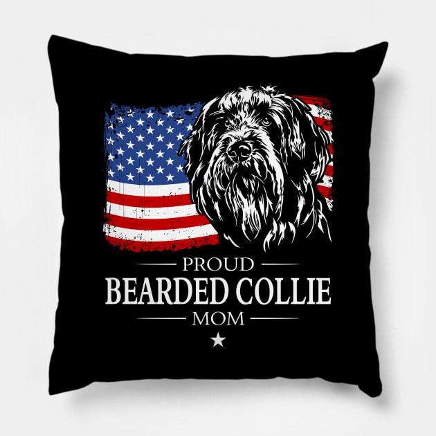 Proud Bearded Collie Mom American Flag patriotic gift dog Pillow by wilsigns