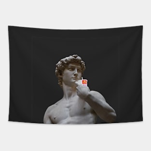 Minimalist Aesthetic - Statue of David in Black Tapestry