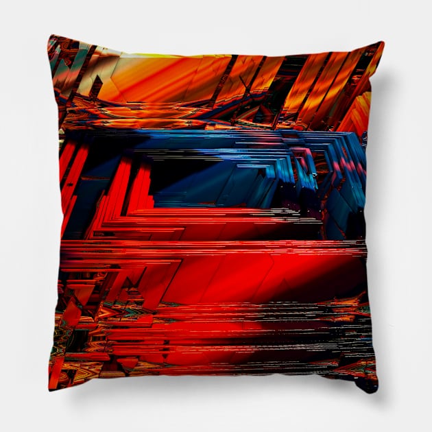 Fractal depicting a computer processor socket. IT fashion. Many repeating squares and lines with iridescent colors. Fractal geometry print Pillow by Pink Dessert