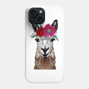 Floral Crown Llama Red and Pink Flowers Phone Case