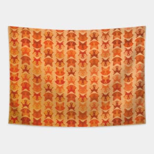 Kawaii Fox Pattern - Red Gold Brown and Orange Tapestry