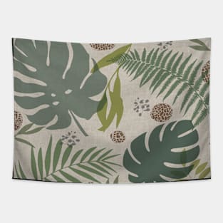 Green leaf and animal print Tapestry