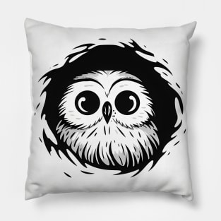 Cute Kawaii Black and White Baby Owl Peeping Out Pillow