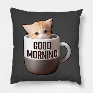 Cup Cat Good Morning Pillow