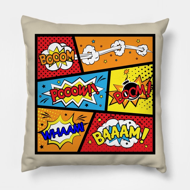 Comic Book Sounds Pillow by Alema Art