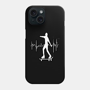 Roller Skate line drawing and heartbeat in white for skaters and roller derby fans Phone Case