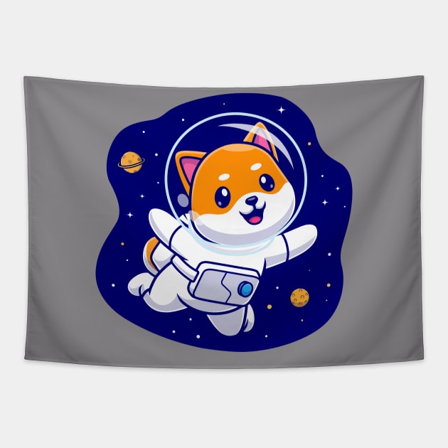 Cute Shiba Inu Astronaut Cartoon Tapestry by Catalyst Labs