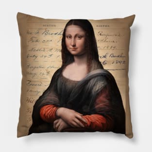 Mona on Antique Journal Page Famous Painting Collage Pillow