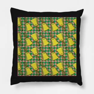 Green Dots Red Background Handbell Pattern Pillow