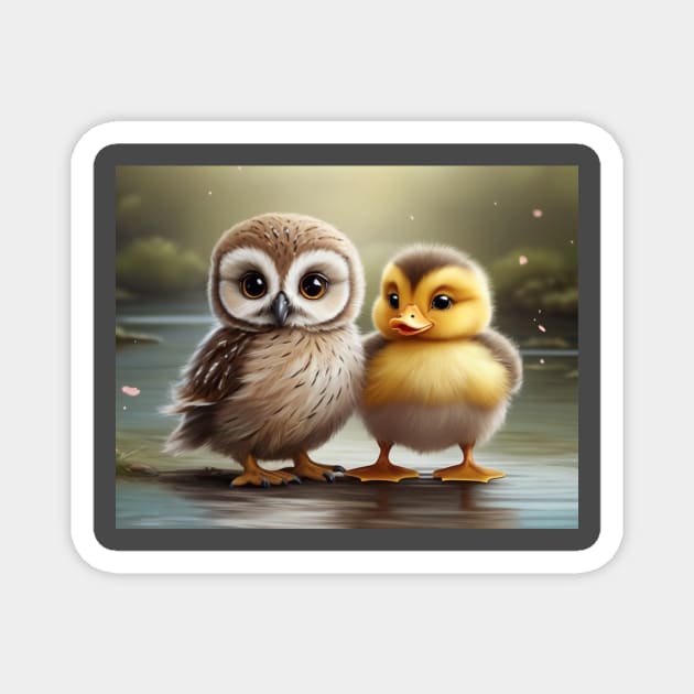 Cute Baby Owl and Baby Yellow Duck Best Friends. Magnet by susiesue