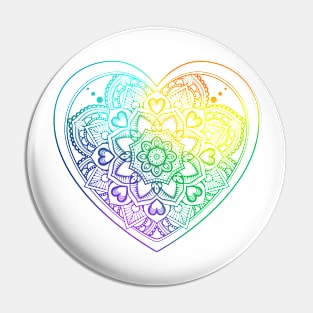 Mandala heart and zentangle patterns rainbow Pin