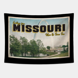 Greetings from Missouri - Vintage Travel Postcard Design Tapestry