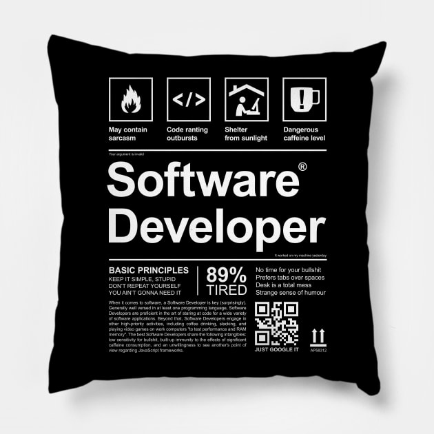 SOFTWARE DEVELOPER LABEL Pillow by officegeekshop