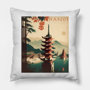 Hanoi Vintage Travel Art Poster Pillow