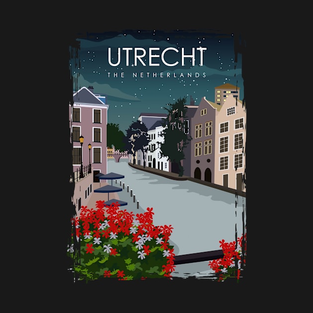 Utrecht The Netherlands Vintage Minimal Retro Travel Poster at Night by jornvanhezik