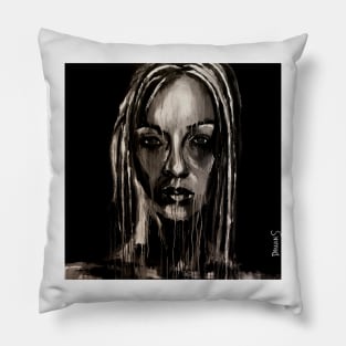 Female Fighter posing in  portrait painted with drip style Pillow