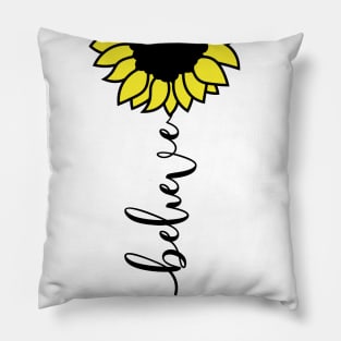 Believe Inspirational Sunflower Graphic Art Pillow