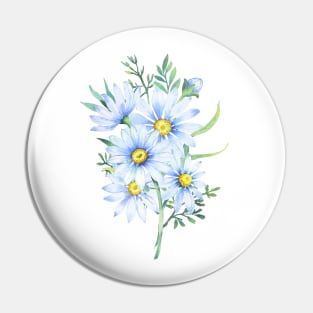 Bouquet of daisies, watercolor illustration. Chamomile floral arrangement of garden daisy flowers Pin