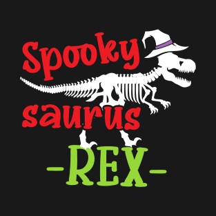 Halloween Dinosaur Gift Spooky T-Rex Skeleton in Witch Hat T-Shirt