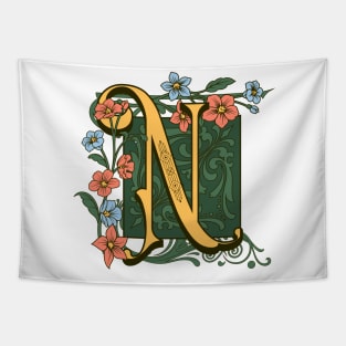 Art Nouveau Letter N, Ornamental Letter N, Art Deco Tapestry